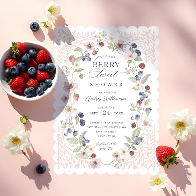 Invitación Berry Sweet Baby Shower Wild Berries & Flowers (Berry Sweet Baby Shower Wild Berries & Flowers Invitation)