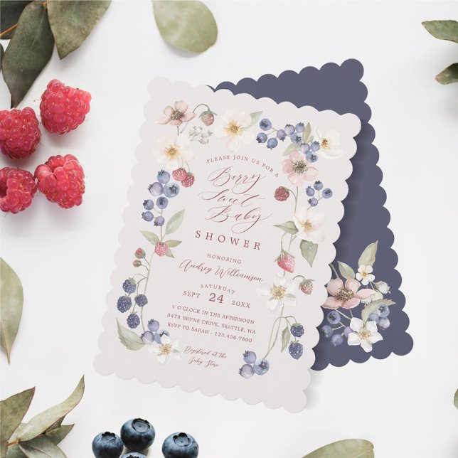 Invitación Berry Sweet Baby Shower Wild Berries & Flowers (Berry Sweet Baby Shower Wild Berries & Flowers Invitation)
