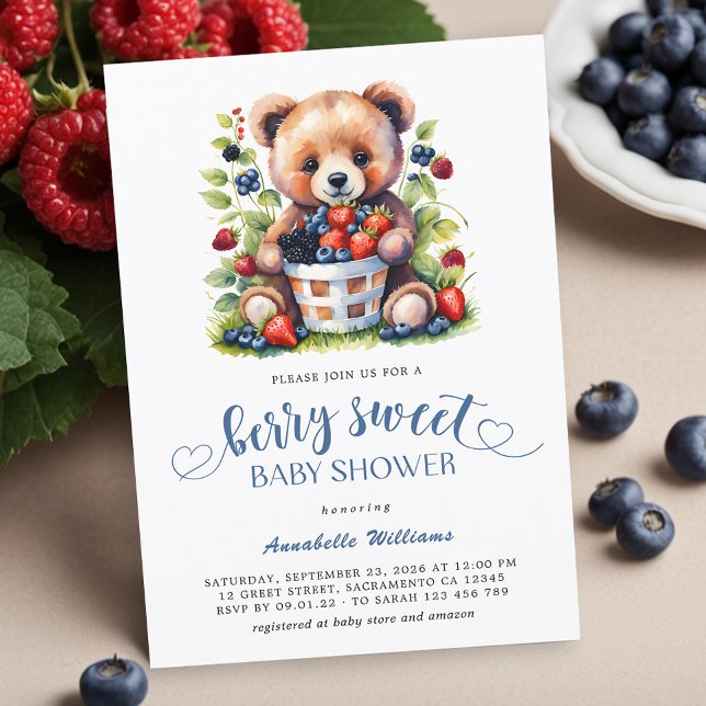 Invitación Berry Sweet Baby Shower Wild Berries & Teddy Bear (Subido por el creador)