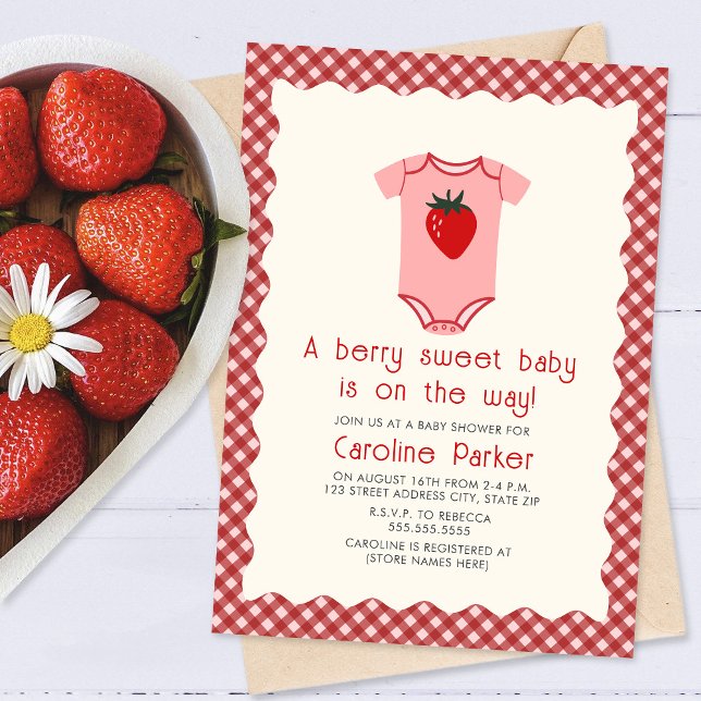 Invitación Berry Sweet Baby Strawberry Gingham Bodysuit (Subido por el creador)