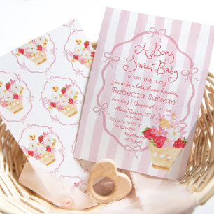 Invitación Berry Sweet Baby Whimsical Strawberry Baby Ducha
