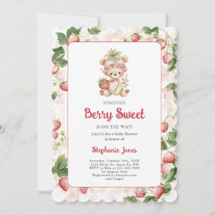 Invitación Berry Sweet Bear Baby Shower Chica