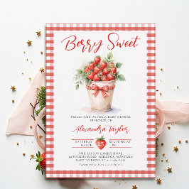 Invitación Berry Sweet Berries Art Garden Gingham Baby Shower