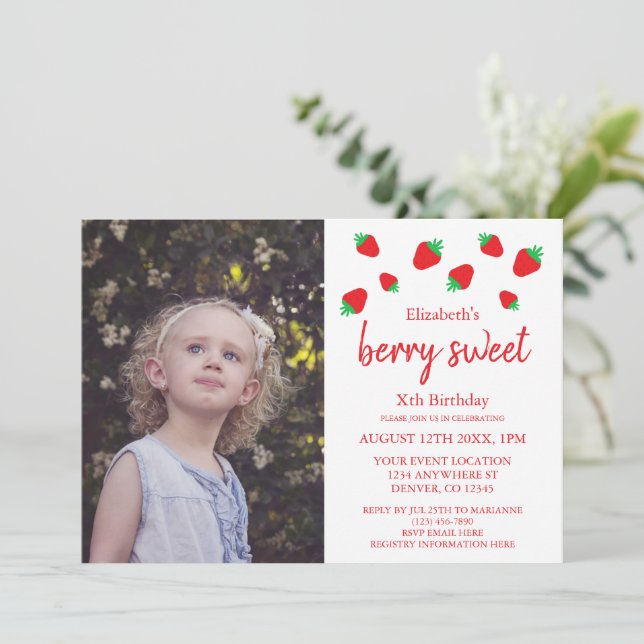 Invitación Berry Sweet Birthday (Anverso de pie)