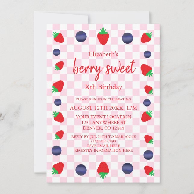 Invitación Berry Sweet Birthday (Anverso)