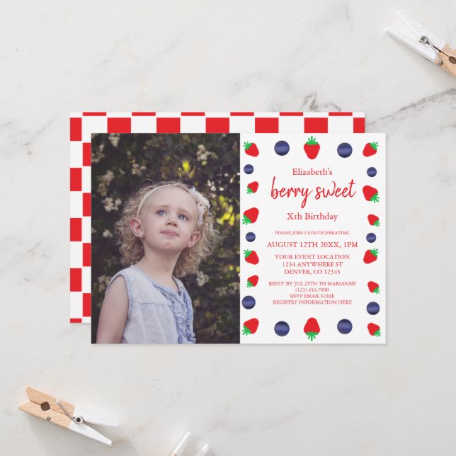 Invitación Berry Sweet Birthday (Anverso/Reverso In Situ)