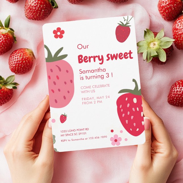 Invitación Berry Sweet Birthday con fresa (Subido por el creador)