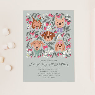 Invitación Berry Sweet Birthday Party   Perros de fresa