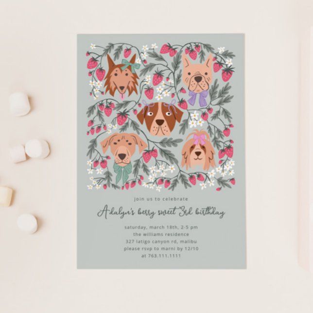 Invitación Berry Sweet Birthday Party | Perros de fresa (Subido por el creador)