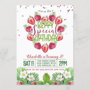 Invitación Berry Sweet Birthday Strawberry Invitation