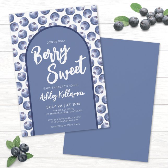 Invitación Berry Sweet Blue Baby Shower (Blue Berry Sweet Baby Shower Invitation)