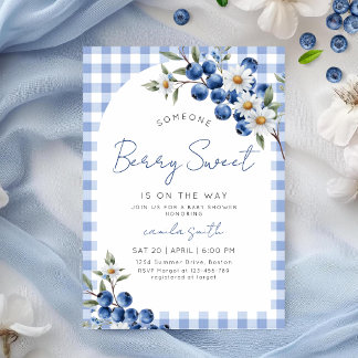 Invitación Berry Sweet Blue Baby shower Blueberry Gingham
