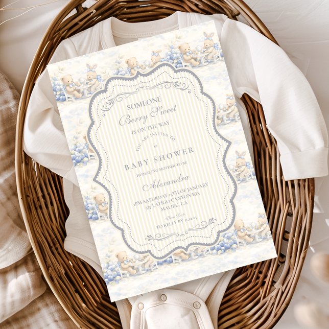 Invitación Berry Sweet Blue Toile Nursery Baby Shower (Subido por el creador)