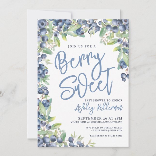 Invitación Berry Sweet Blueberry Baby Shower (Anverso)