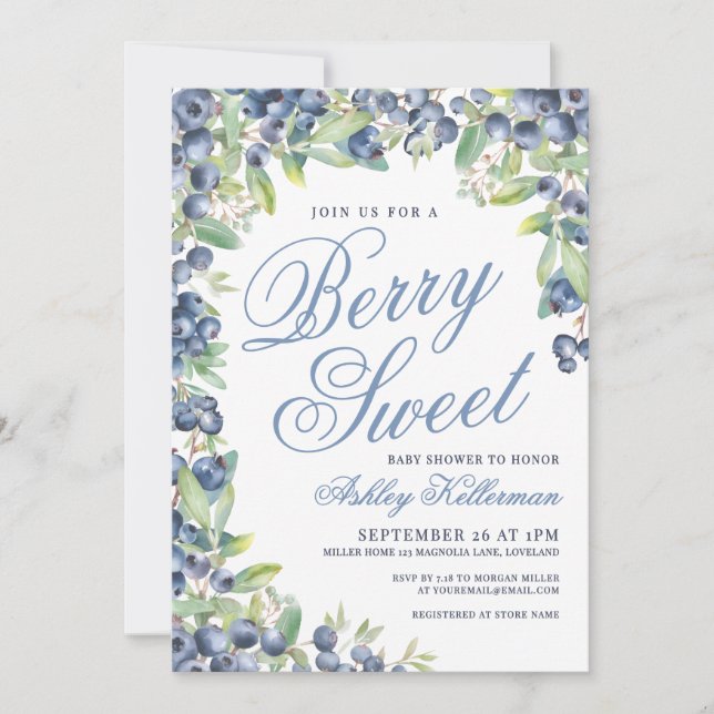 Invitación Berry Sweet Blueberry Baby Shower (Anverso)