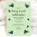 Invitación Berry Sweet Blueberry Birthday Light Green<br><div class="desc">Invitaciones a la fiesta de cumpleaños "celebración de dulces de arándano" con temática de arándano azul. ¡Cualquier edad puede ser usada! Personalizar fácilmente la redacción con los detalles de su fiesta para hacer de la invitación su propia.</div>