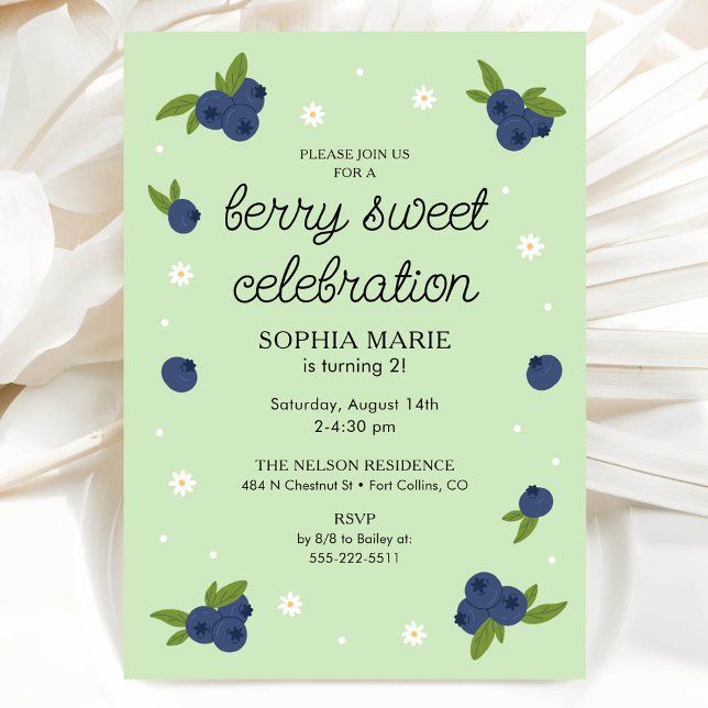 Invitación Berry Sweet Blueberry Birthday Light Green (Subido por el creador)