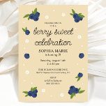 Invitación Berry Sweet Blueberry Birthday Pale Peachy Naranja<br><div class="desc">Invitaciones a la fiesta de cumpleaños "celebración de dulces de arándano" con temática de arándano azul. ¡Cualquier edad puede ser usada! Personalizar fácilmente la redacción con los detalles de su fiesta para hacer de la invitación su propia.</div>
