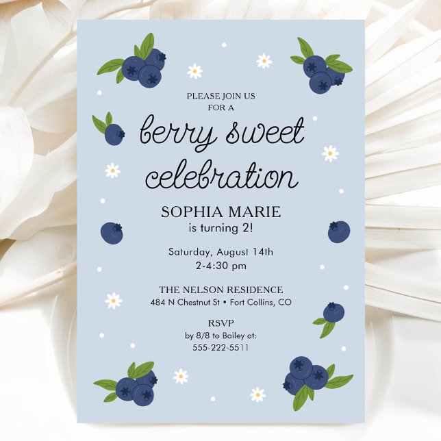 Invitación Berry Sweet Blueberry Birthday Periwinkle Blue (Subido por el creador)