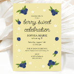 Invitación Berry Sweet Blueberry Birthday Yellow<br><div class="desc">Invitaciones a la fiesta de cumpleaños "celebración de dulces de arándano" con temática de arándano azul. ¡Cualquier edad puede ser usada! Personalizar fácilmente la redacción con los detalles de su fiesta para hacer de la invitación su propia.</div>