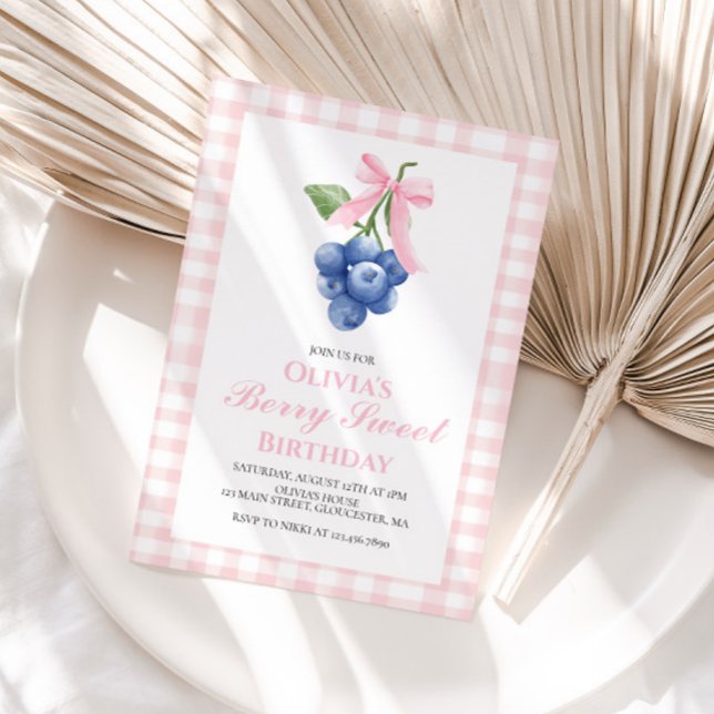 Invitación Berry Sweet Blueberry Pink Bow Coquette cumpleaños (Subido por el creador)
