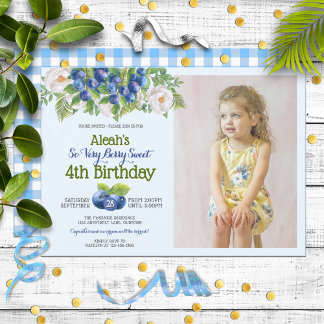 Invitación Berry Sweet Blueberry Tema Chica Cumpleaños