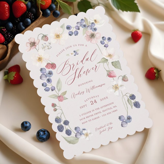 Invitación Berry Sweet Bridal Shower Wild Berries & Flowers (Berry Sweet Bridal Shower Wild Berries & Flowers Invitation)