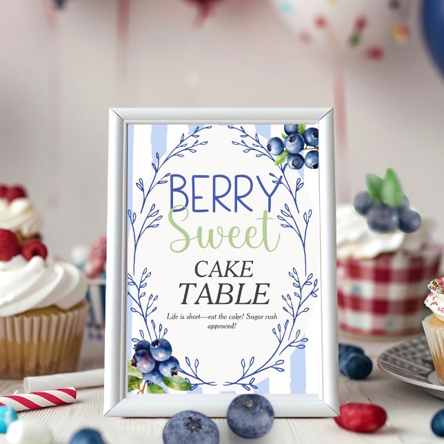 Invitación Berry Sweet CAKE TABLE Rótulo arándano (Berry Sweet CAKE TABLE blueberry Sign)