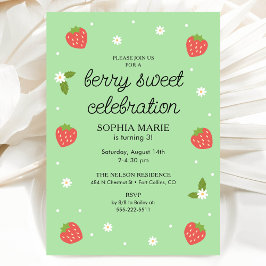 Invitación Berry Sweet Celebration Strawberry Birthday Green