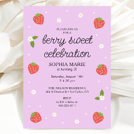Invitación Berry Sweet Celebration Strawberry Birthday Lilac