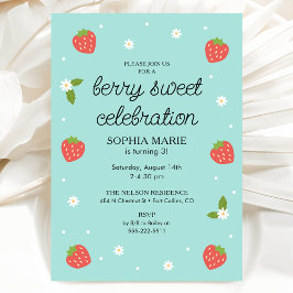 Invitación Berry Sweet Celebration Strawberry Birthday Mint