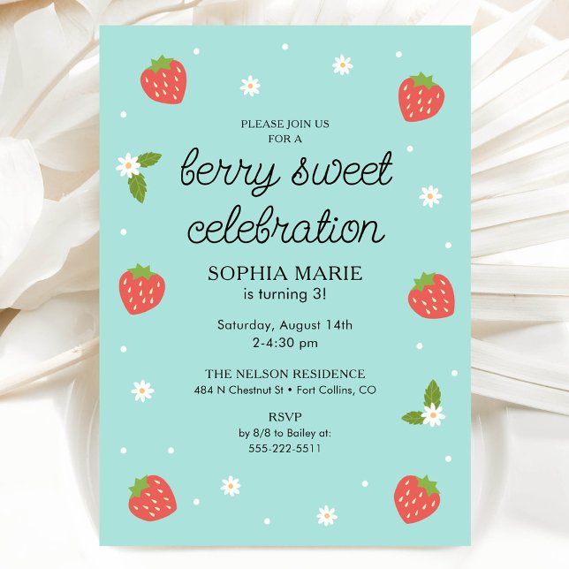 Invitación Berry Sweet Celebration Strawberry Birthday Mint (Subido por el creador)