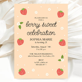 Invitación Berry Sweet Celebration Strawberry Birthday Peach