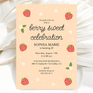Invitación Berry Sweet Celebration Strawberry Birthday Peach