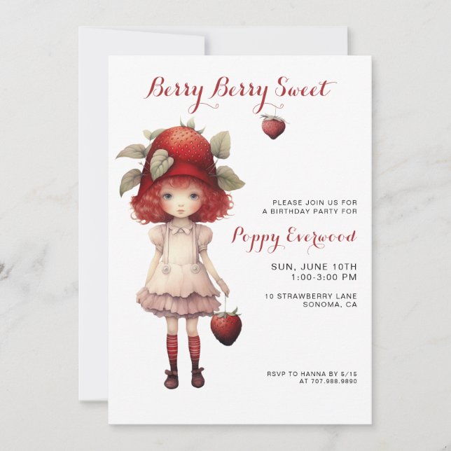 Invitación Berry Sweet Chica Ilustración fiesta de cumpleaños (Anverso)
