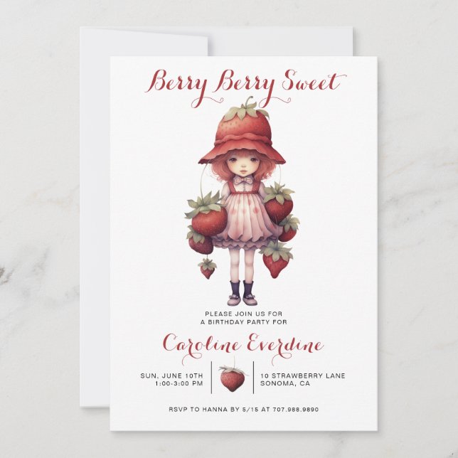 Invitación Berry Sweet Chica Ilustración fiesta de cumpleaños (Anverso)