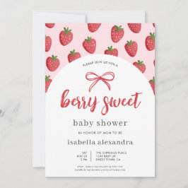 Invitación Berry Sweet Chica Pink Bow Strawberry Baby Shower
