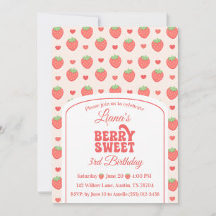 Invitación Berry Sweet   Cumpleaños de 3 años de Strawberry G