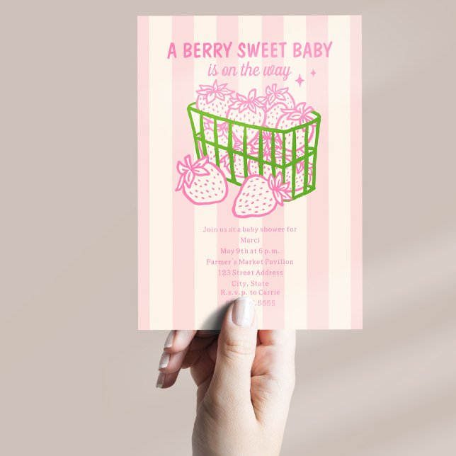 Invitación Berry Sweet Doodle Chica Verde Rosa Baby Shower (Subido por el creador)