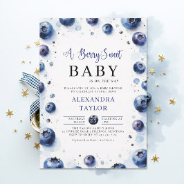 Invitación Berry Sweet Farmhouse Chic Blueberries Baby Shower