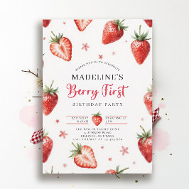 Invitación Berry Sweet Farmhouse Chic Watercolor 1st Birthday