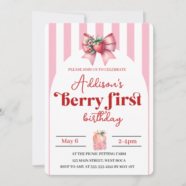 Invitación Berry Sweet First Birthday con foto (Anverso)