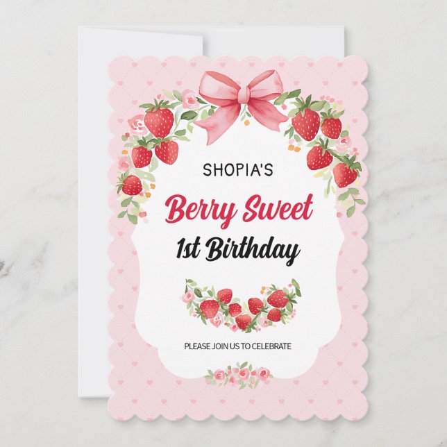Invitación Berry Sweet First Birthday Invitation (Anverso)