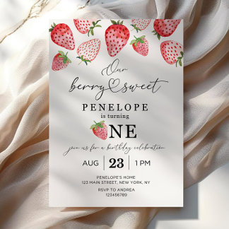 Invitación Berry Sweet First Birthday Invitation Template 1er