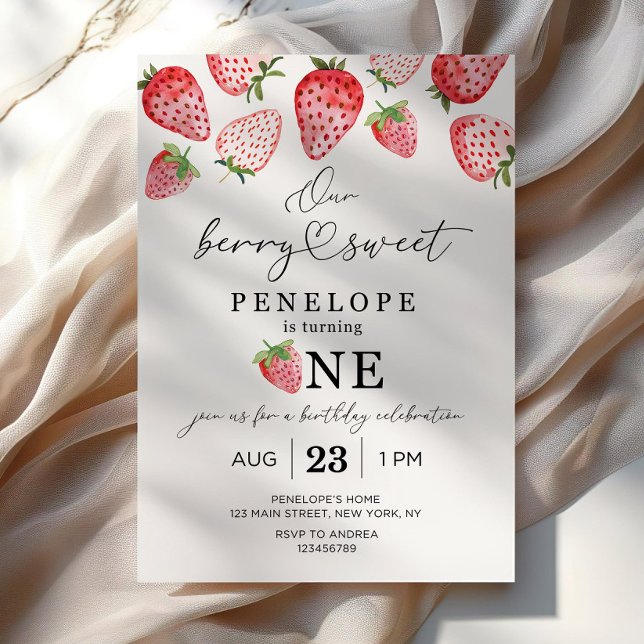 Invitación Berry Sweet First Birthday Invitation Template 1er (Subido por el creador)