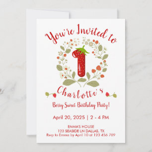 Invitación Berry Sweet First Birthday Party Invitation