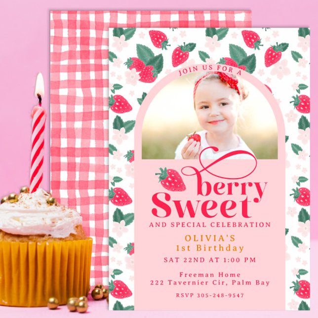 Invitación Berry Sweet First Birthday Photo Invitation (Subido por el creador)