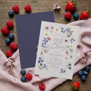 Invitación Berry Sweet First Birthday Wild Berries & Flores