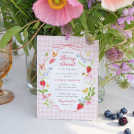 Invitación Berry Sweet Floral Strawberry Baby Shower