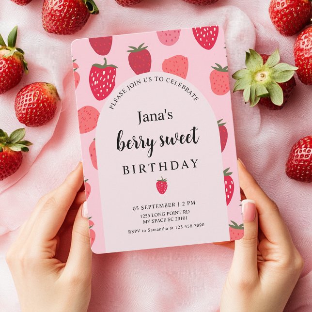 Invitación "Berry Sweet" Fresa Pink & Red Birday (Subido por el creador)